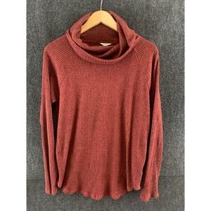 Sonoma Women’s Sweater Cowl Neck Ribbed Top Shirt SO SOFT Stretch Red Size L $36